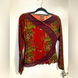 Y2K Mesh Layered Long Sleeve Floral Blouse